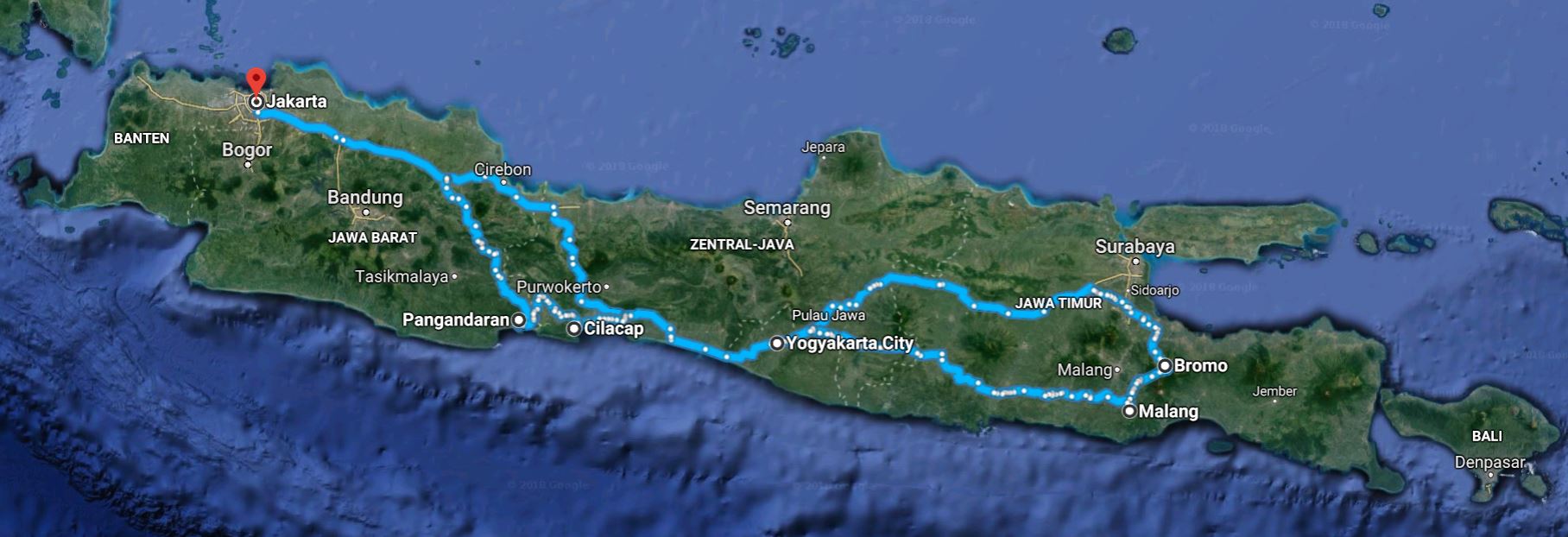 Travel route java Indonesia